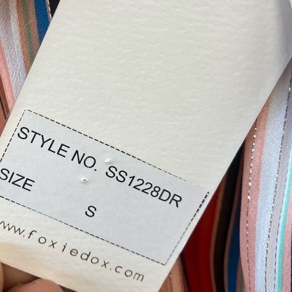NWT FOXIEDOX Multi Color Metallic Striped Tie-neck Fit & Flare Dress Sz S - Picture 8 of 10